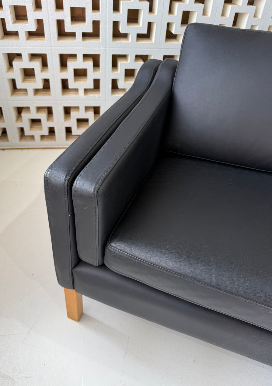 Danish Two-Seater Sofa in Black Leather