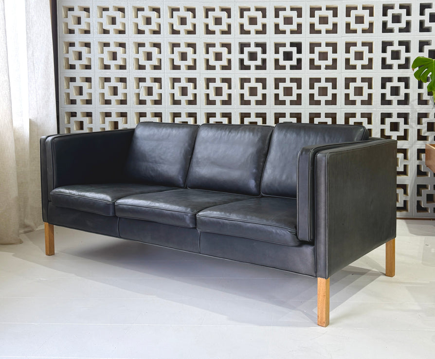 Danish Three-Seater Sofa in Black Leather by Stouby