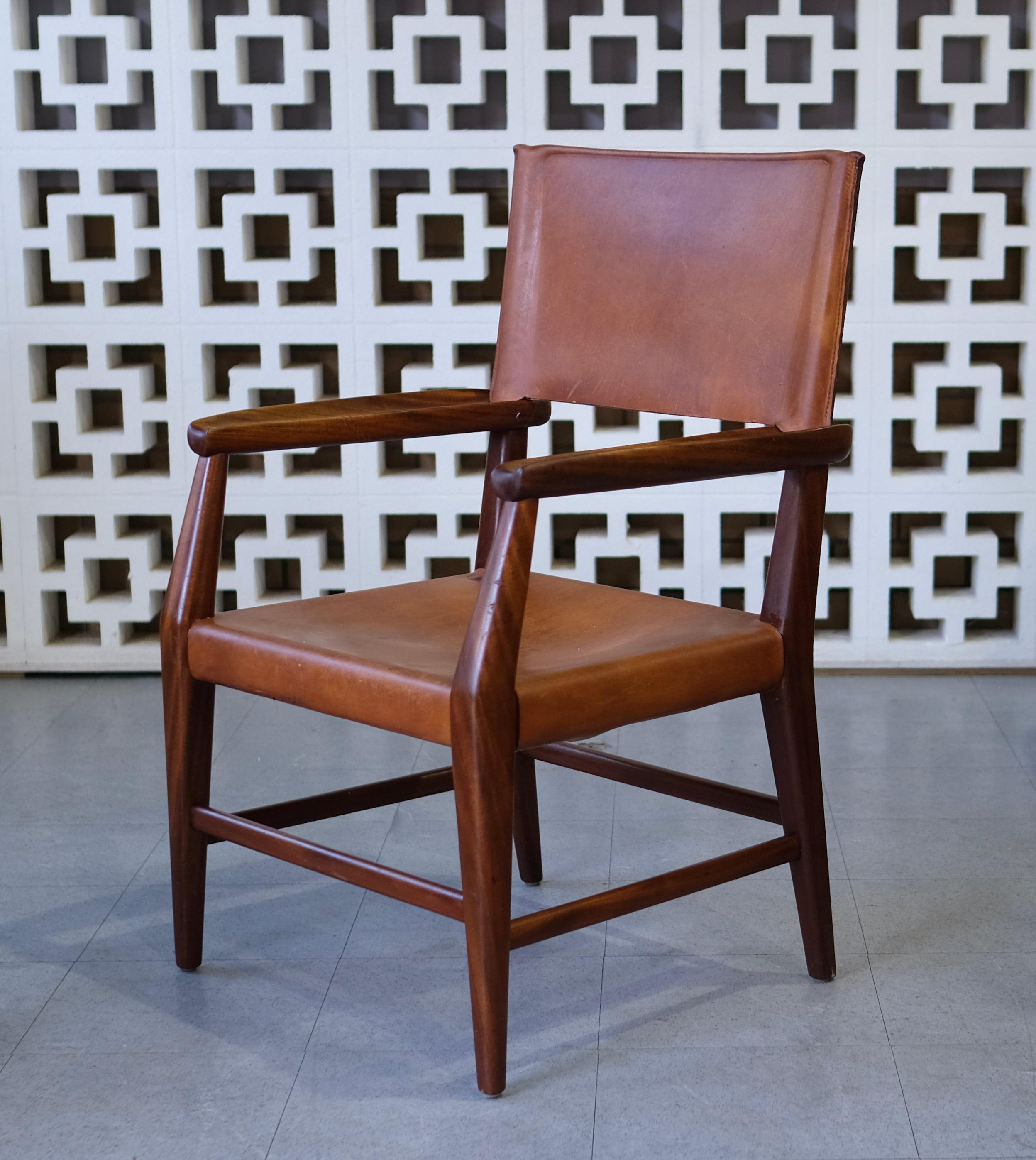 Danish Armchair in Teak and Tan Leather – Grandfather's Axe
