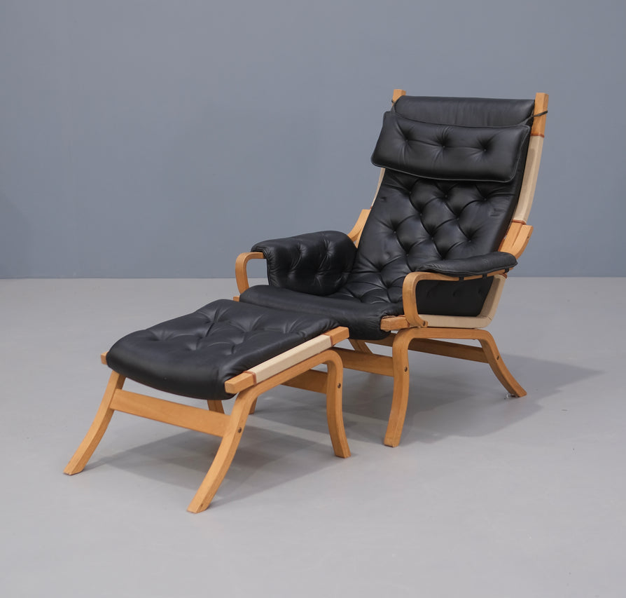 Danish High-Back Lounge Chair with Footstool