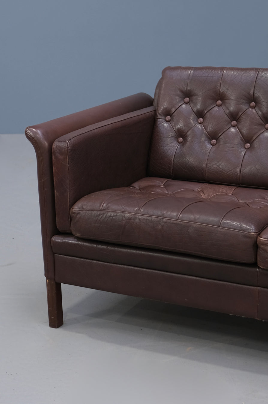 Danish Two-Seater in  Buttoned Brown Leather