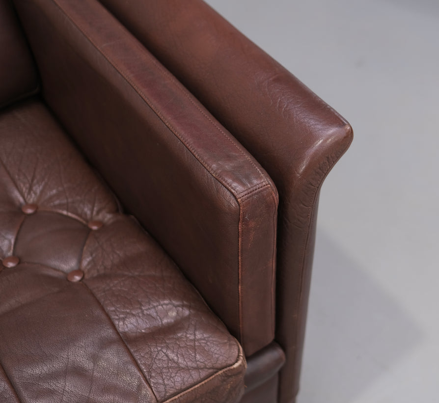 Danish Two-Seater in  Buttoned Brown Leather