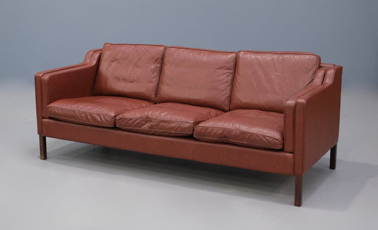 Three Seater Sofa by Stouby in a Red-Brown Leather
