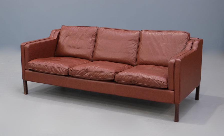 Three Seater Sofa by Stouby in a Red-Brown Leather