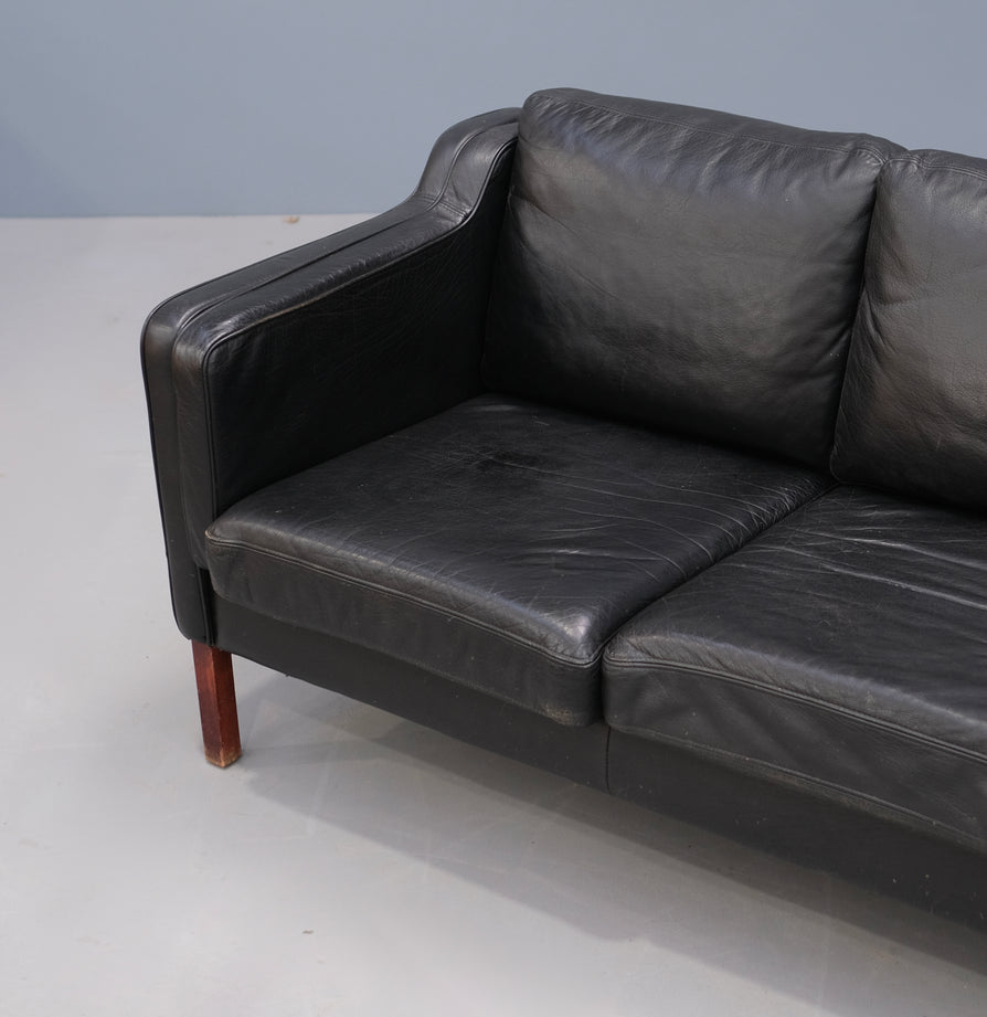 Danish Three-Seater Sofa in Black Leather by Stouby