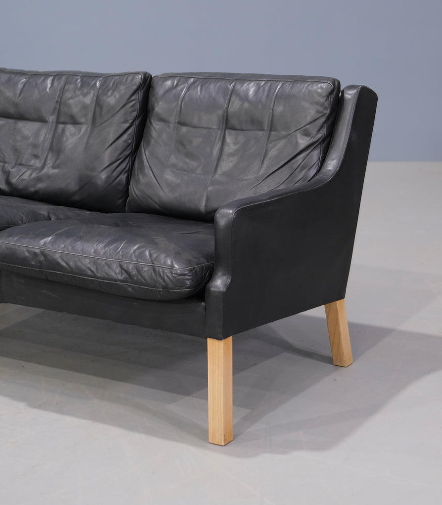 Danish Two Seater Sofa in Black Leather