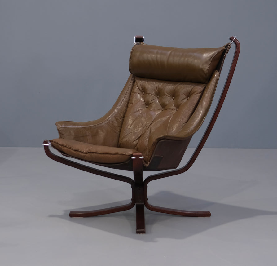 High-Back Falcon Chair and Footstool in Leather