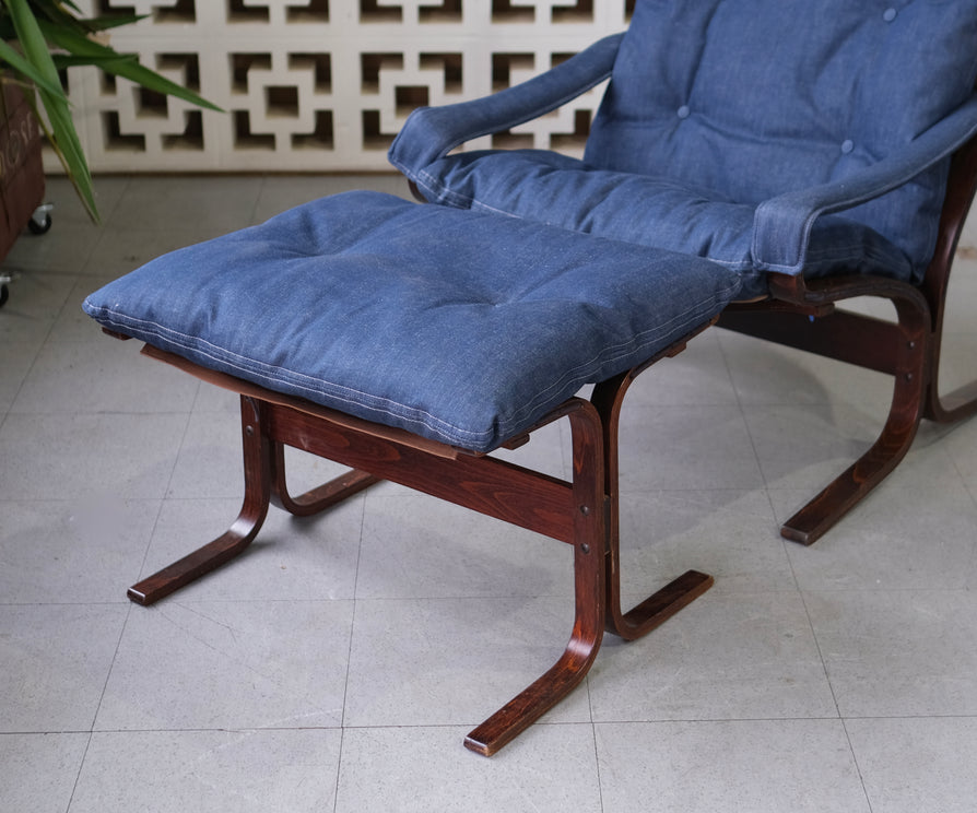 High-Back Siesta Chair and Footstool in Denim