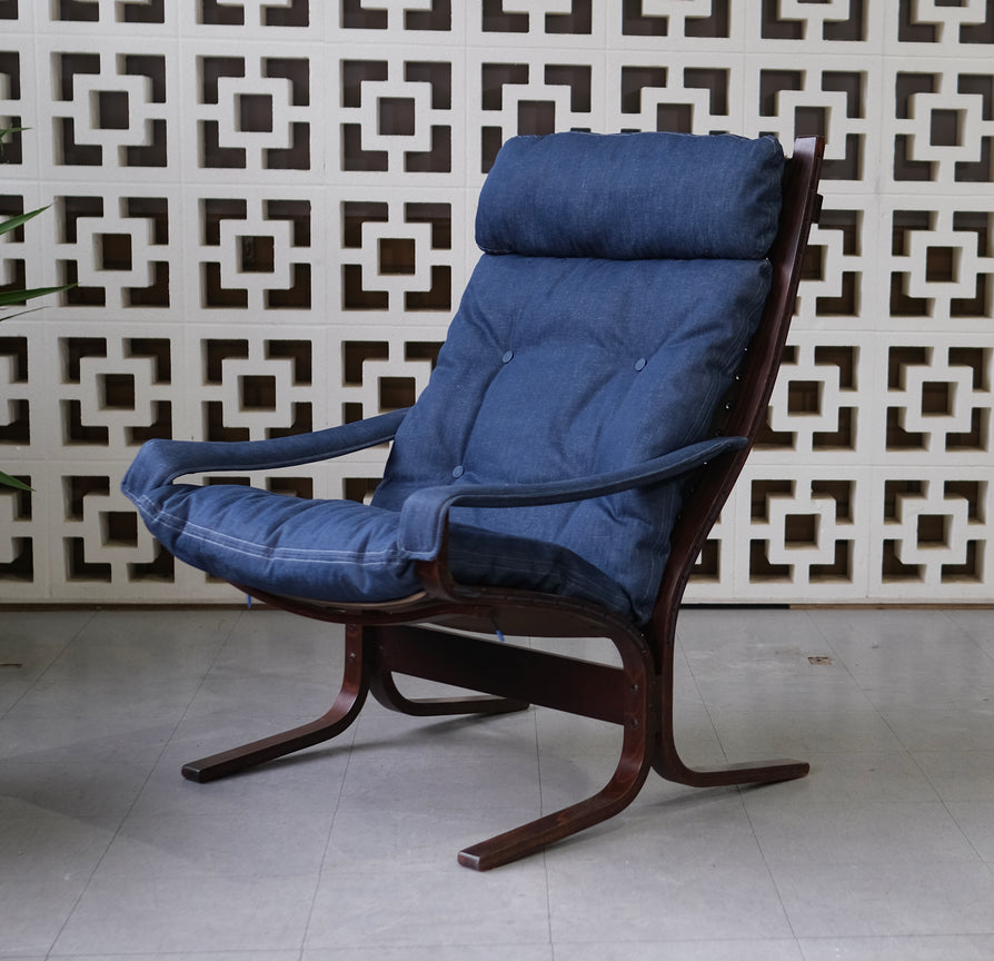 High-Back Siesta Chair and Footstool in Denim