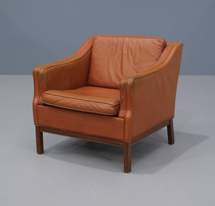 Danish Lounge Chair in Cognac Leather