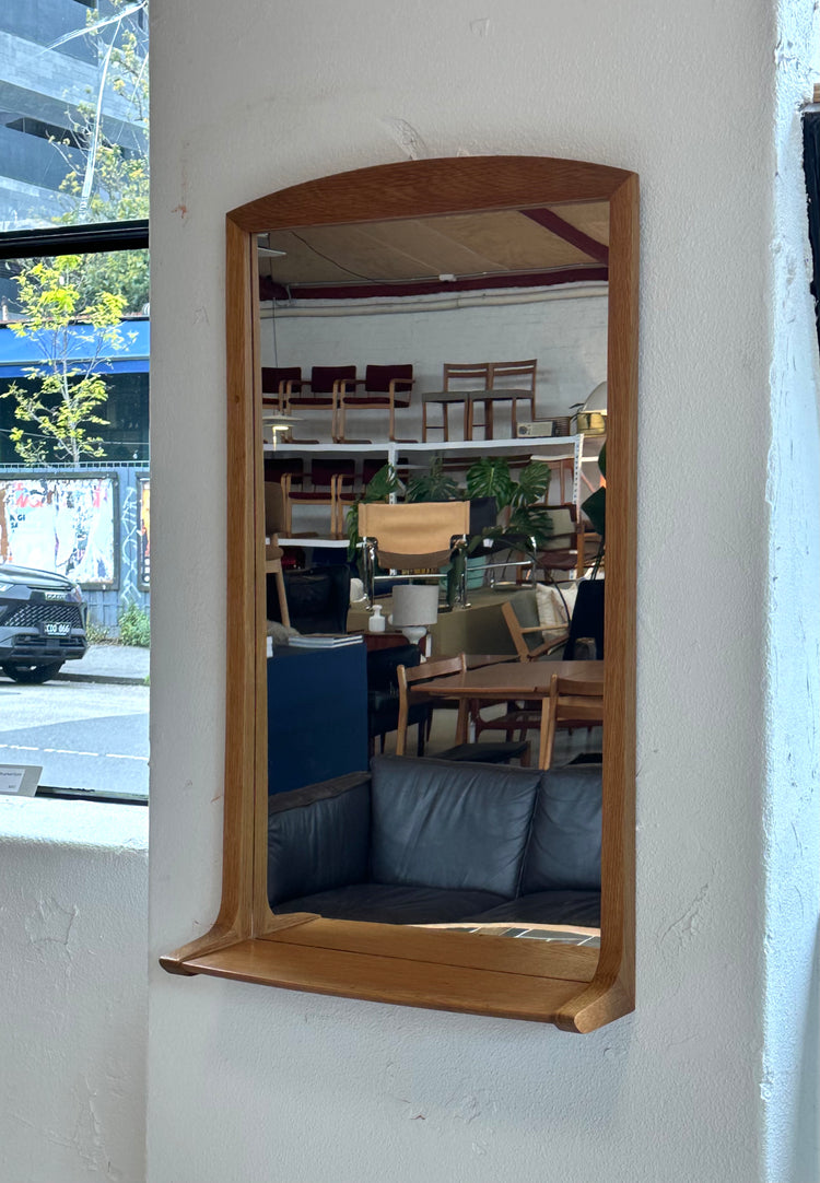 Danish Wall Mirror with Shelf in Oak