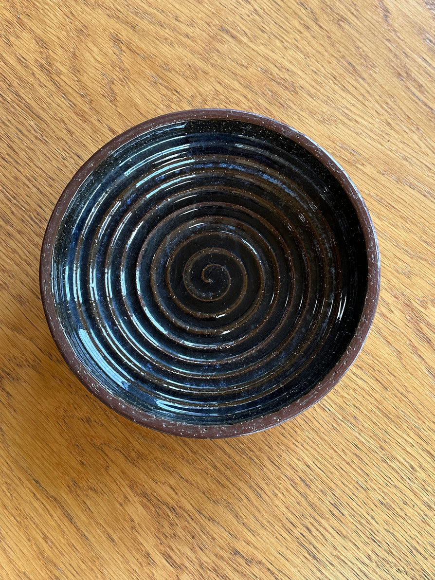 Danish Stoneware Bowl in a Blue Brown Swirl