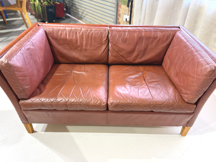 Danish Two Seater Sofa in a Blood Red Leather
