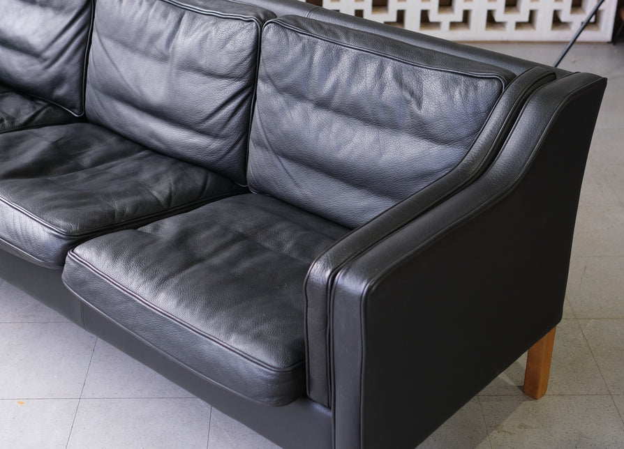 Classic Danish Three Seater Sofa in Black Leather