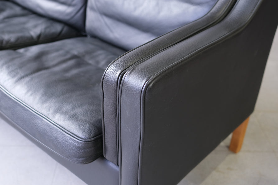 Classic Danish Three Seater Sofa in Black Leather