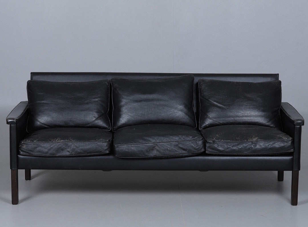 Swedish Three-Seater in Original Black Leather