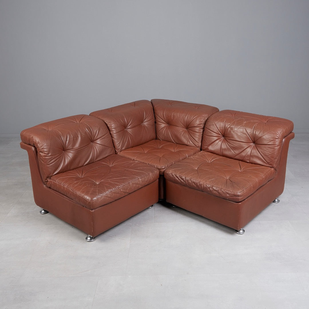 Eight Piece European Modular Sofa in Leather