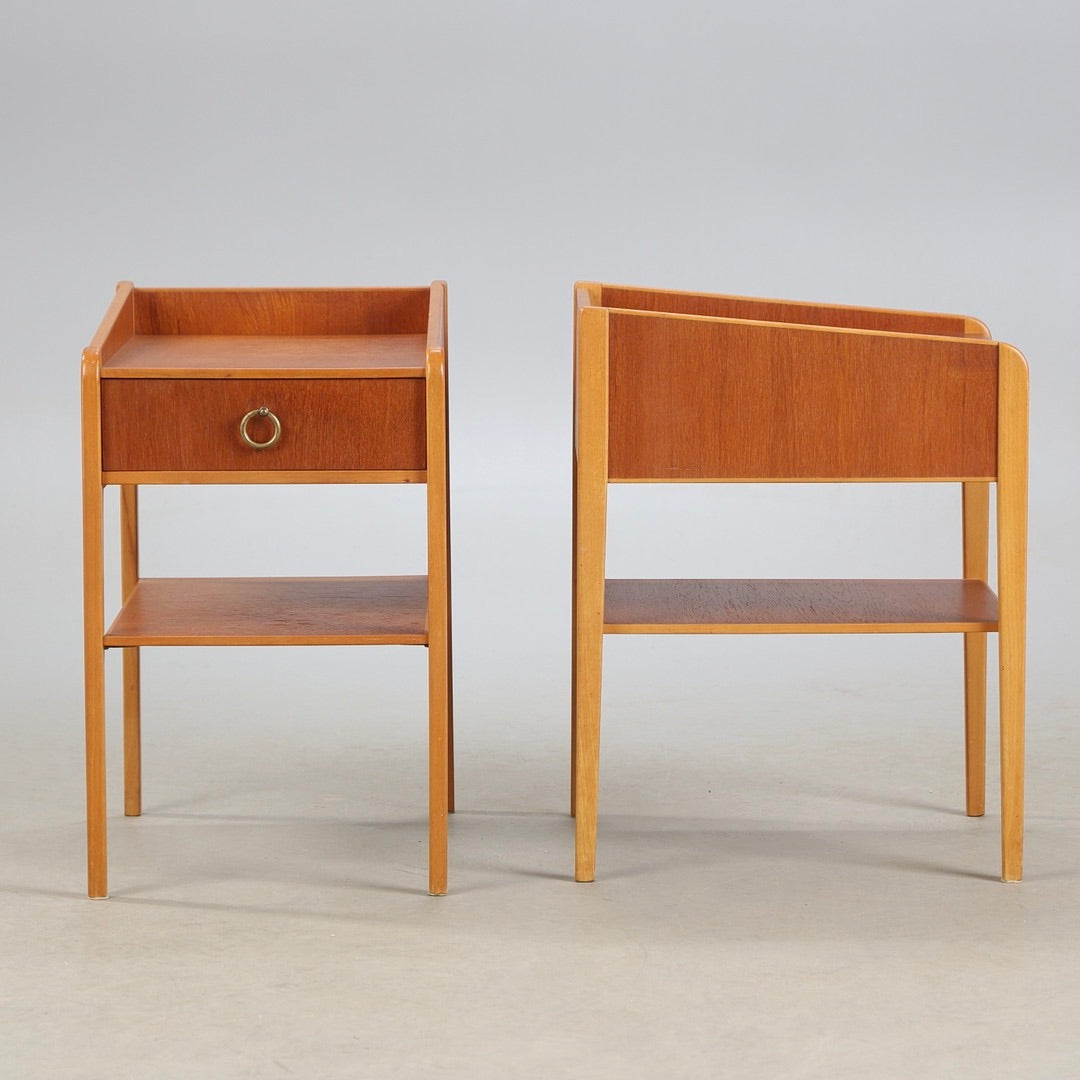 Pair of Swedish Bedside Tables in Teak & Beech