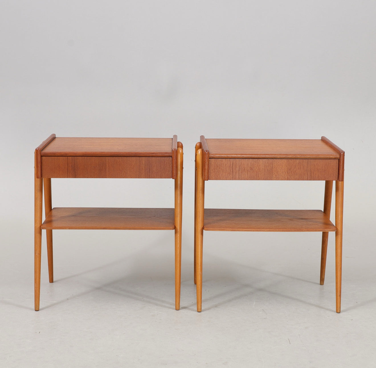 Pair of Swedish Bedside Tables in Teak & Beechwood