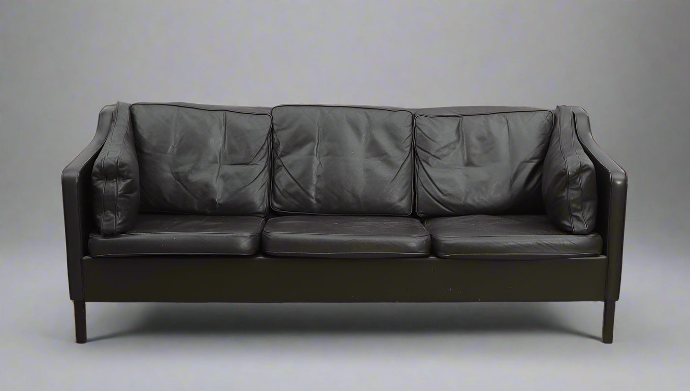 Danish Three-Seater Sofa in Dark Brown Leather