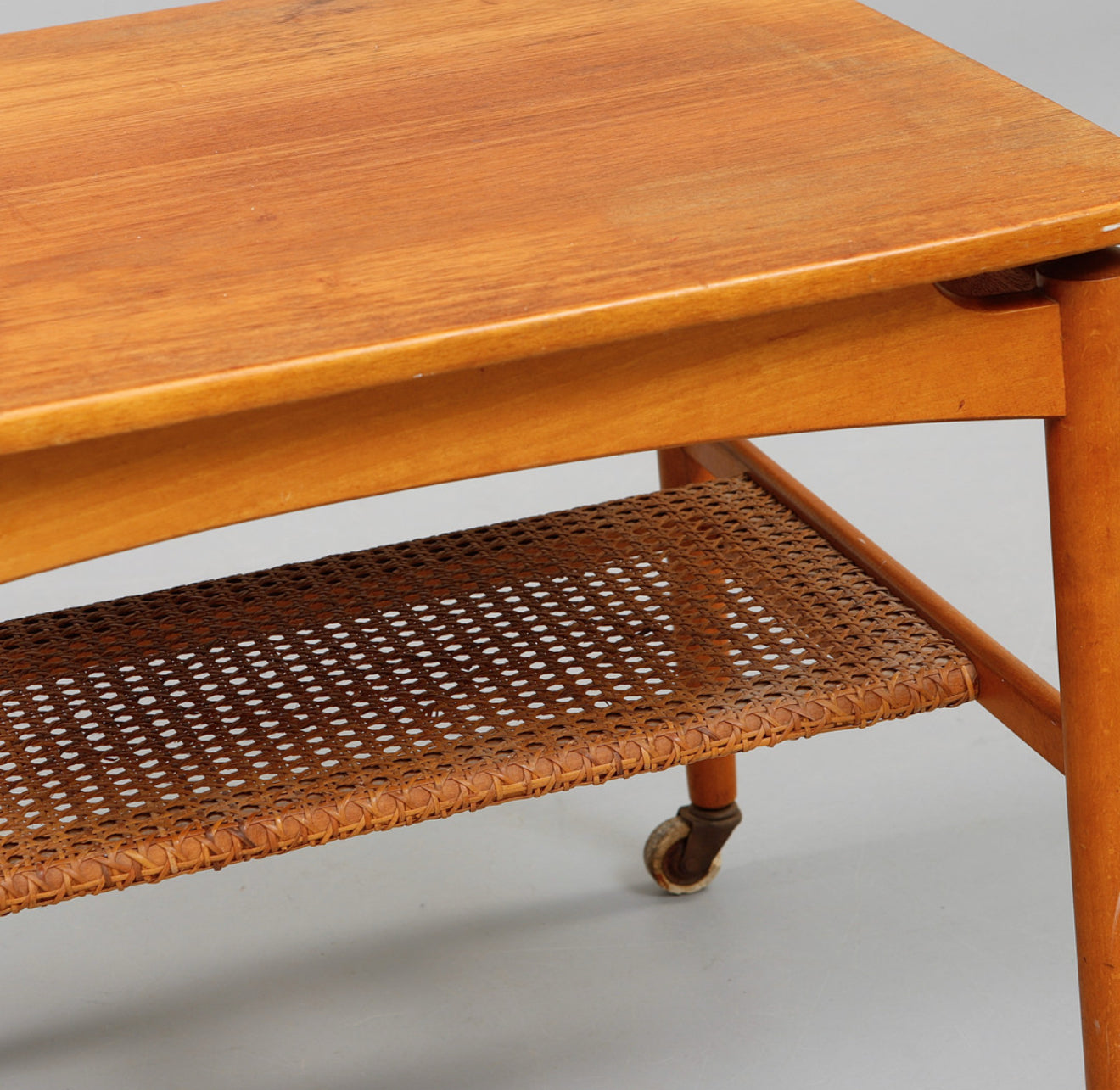 Teak and Oak Side Table on Castors