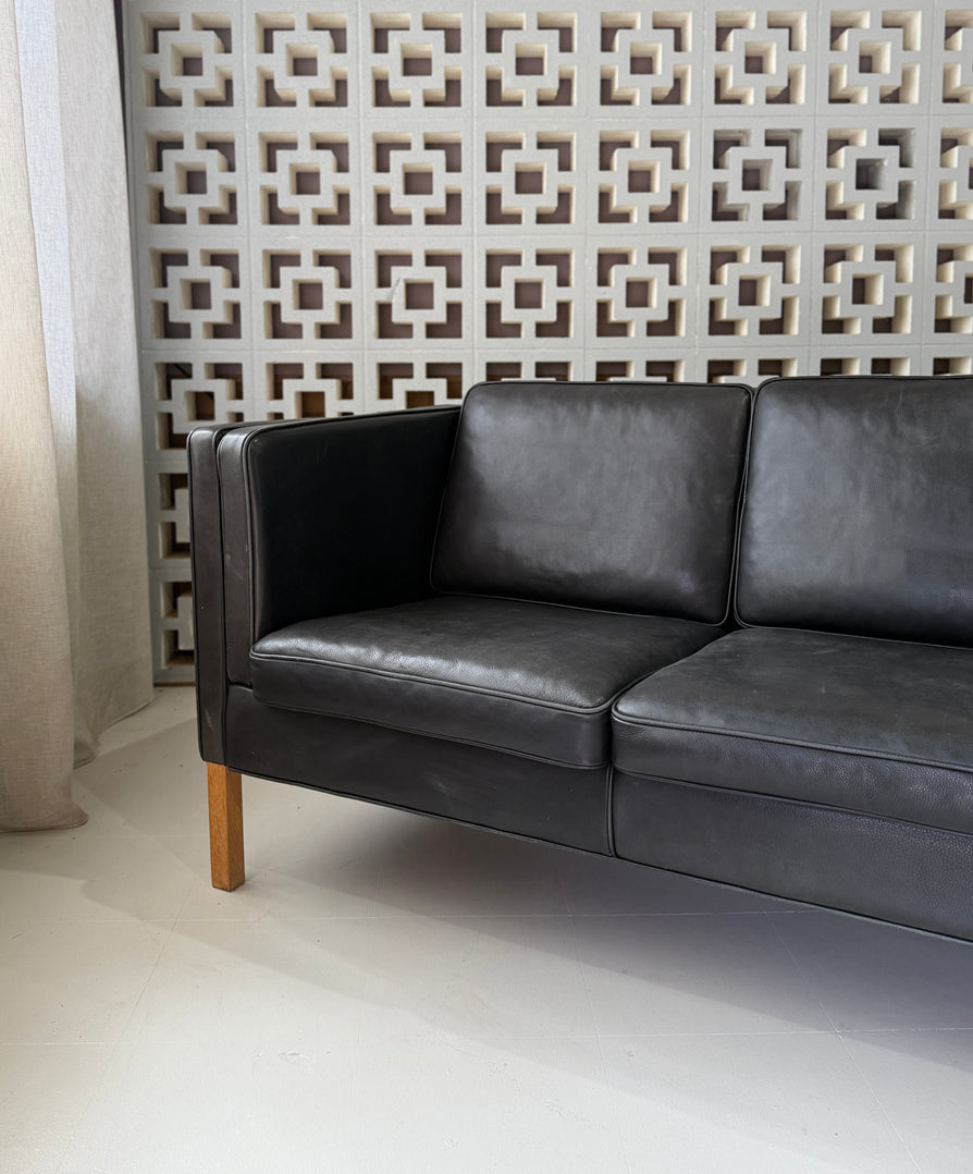 Danish Three-Seater Sofa in Black Leather by Stouby
