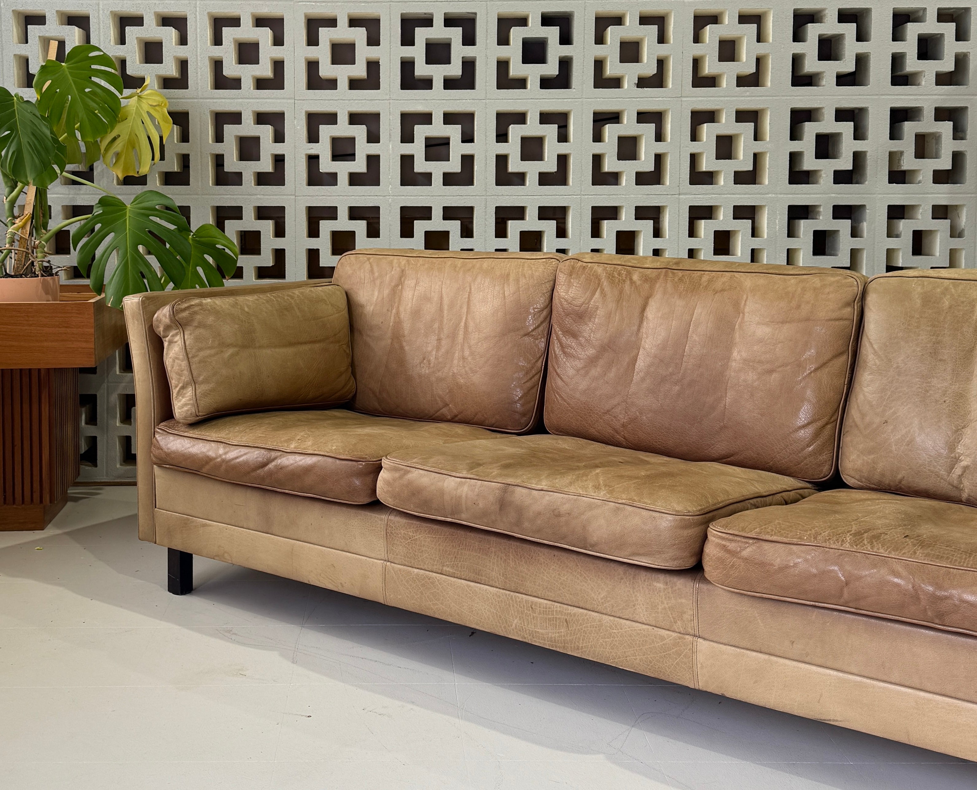 Danish Three Seater Sofa in a Mushroom Tone Leather