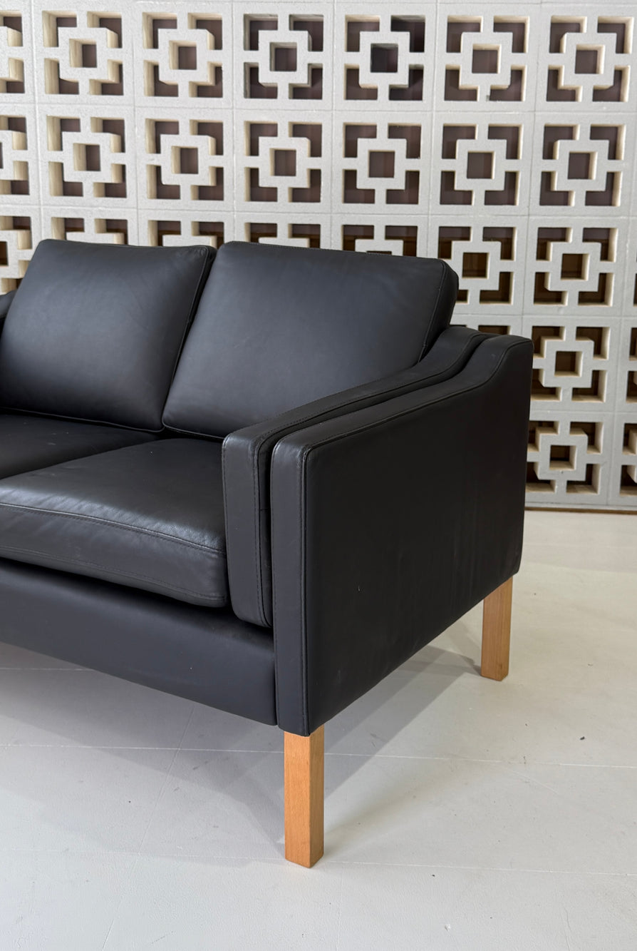 Danish Two-Seater Sofa in Black Leather