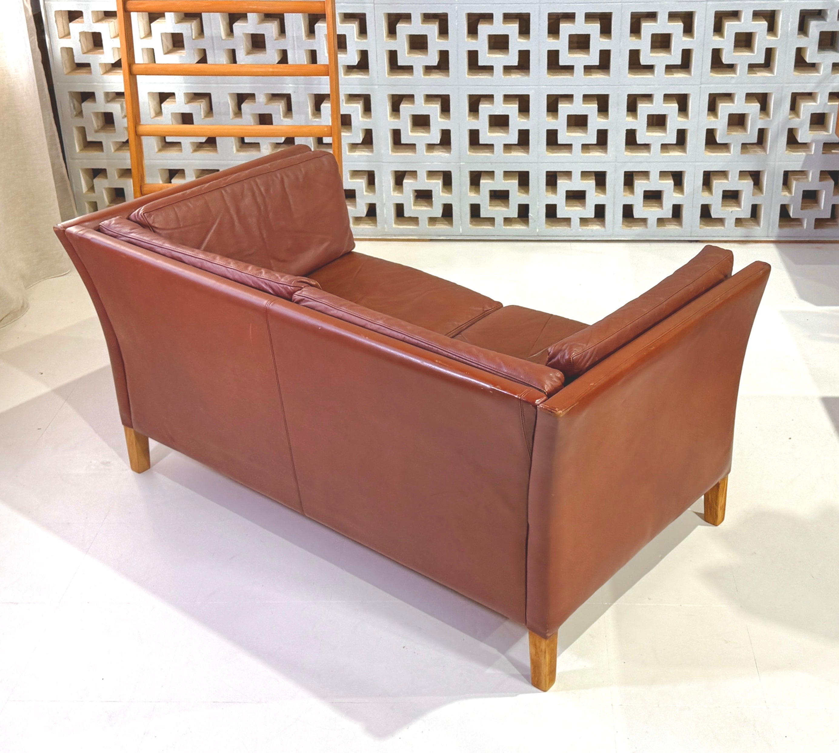 Danish Two Seater Sofa in a Blood Red Leather