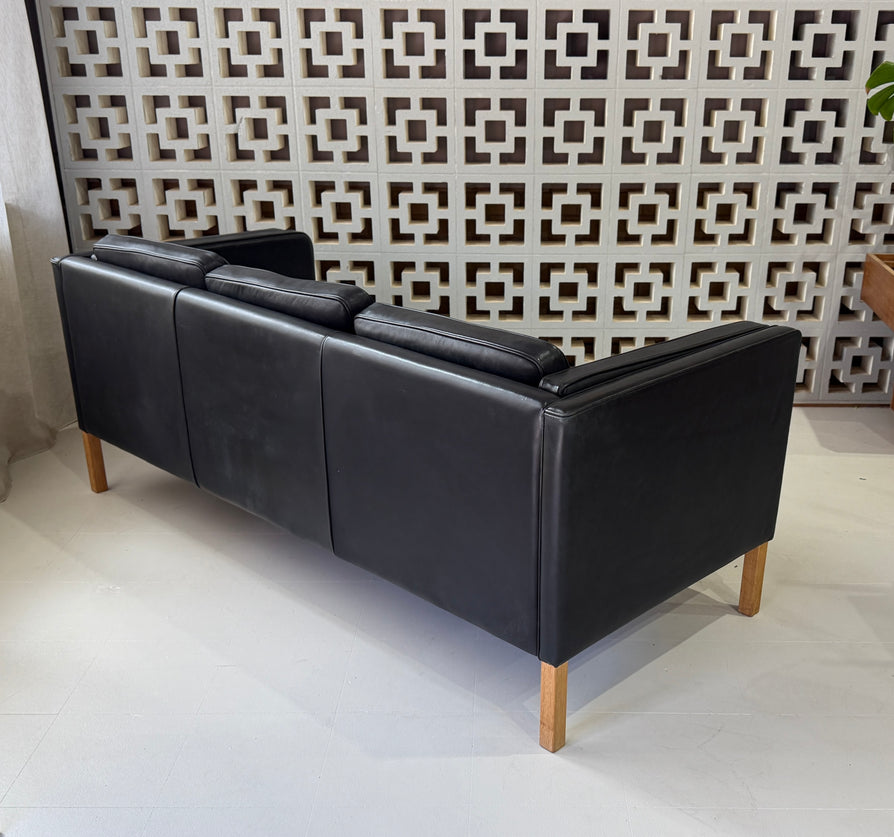 Danish Three-Seater Sofa in Black Leather by Stouby