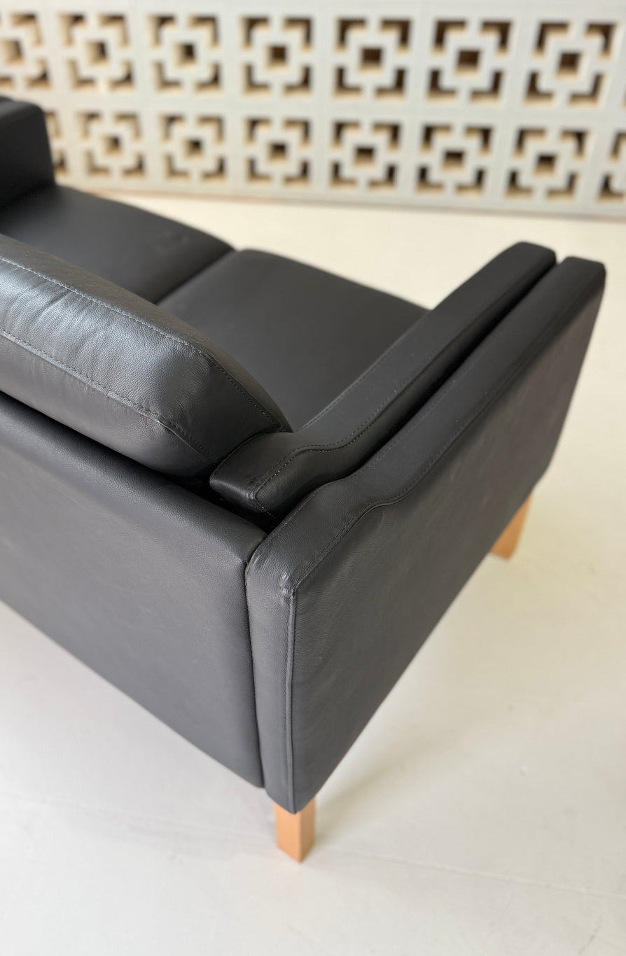 Danish Two-Seater Sofa in Black Leather