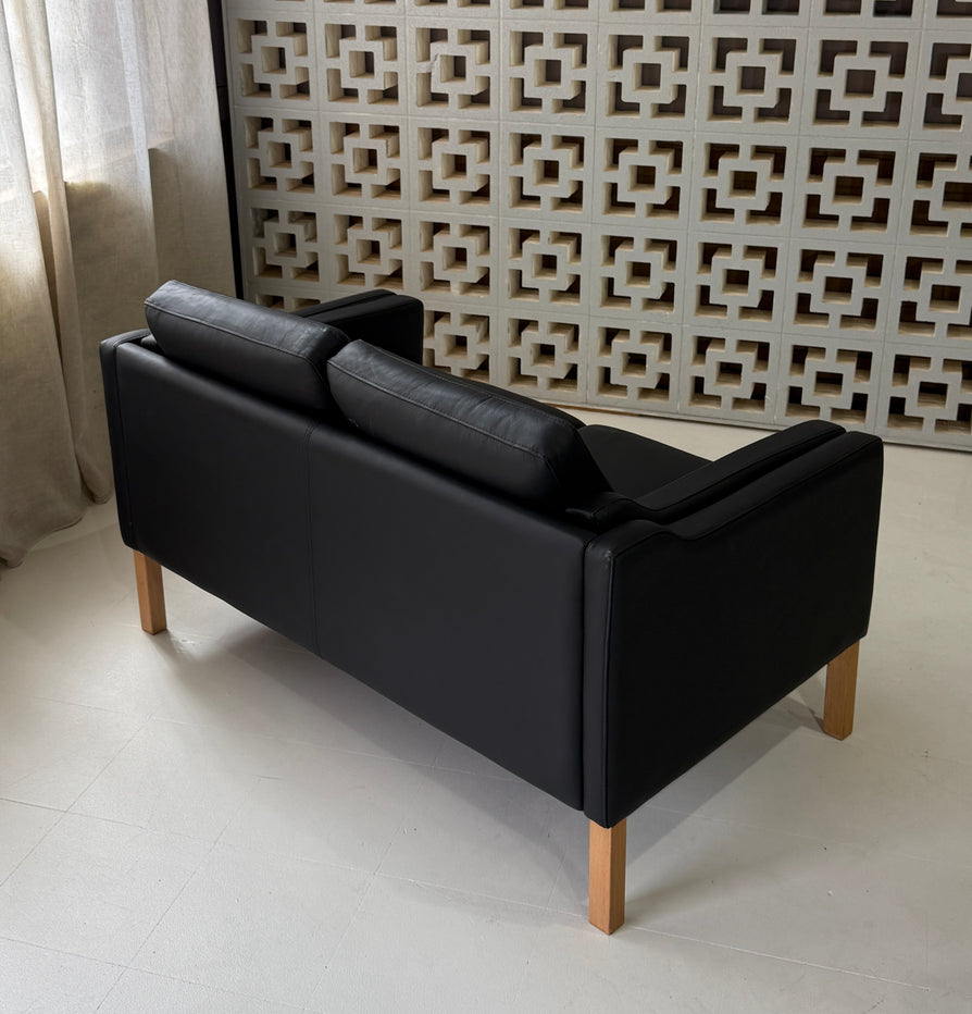 Danish Two-Seater Sofa in Black Leather