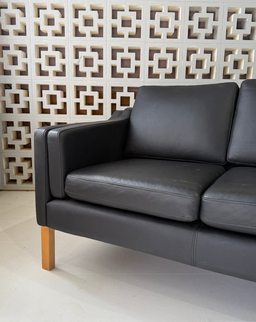 Danish Two-Seater Sofa in Black Leather
