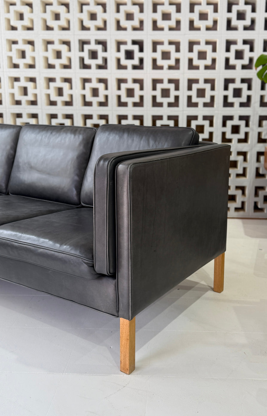 Danish Three-Seater Sofa in Black Leather by Stouby