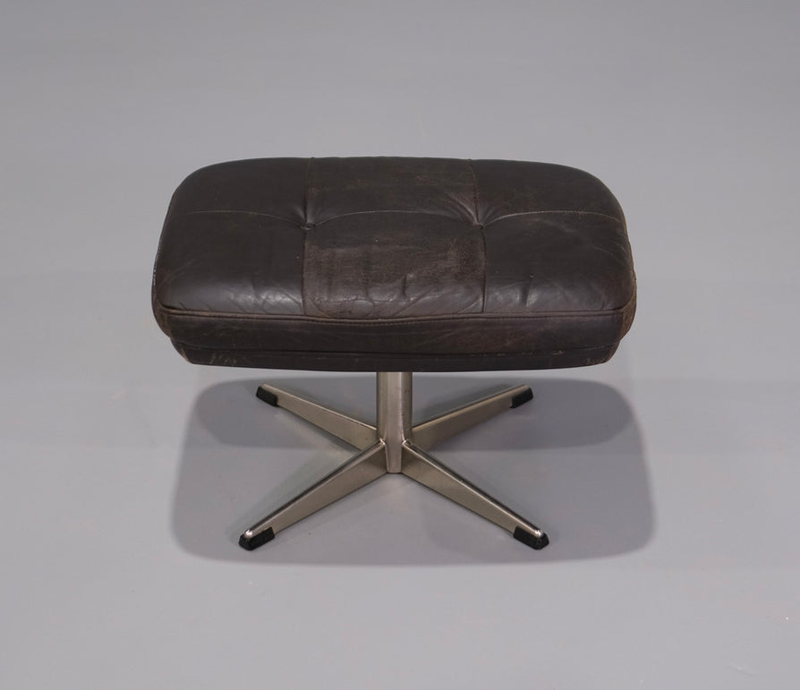 Danish Footstool in Brown Leather