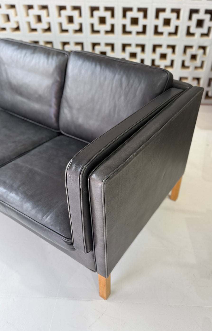 Danish Three-Seater Sofa in Black Leather by Stouby