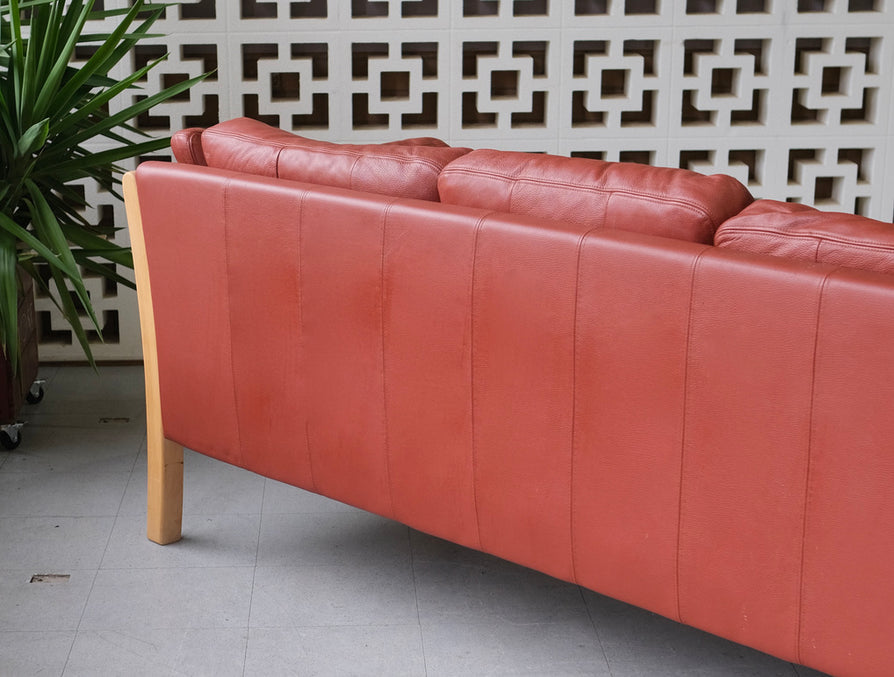 1990s Danish Three Seater Sofa in a Red Leather