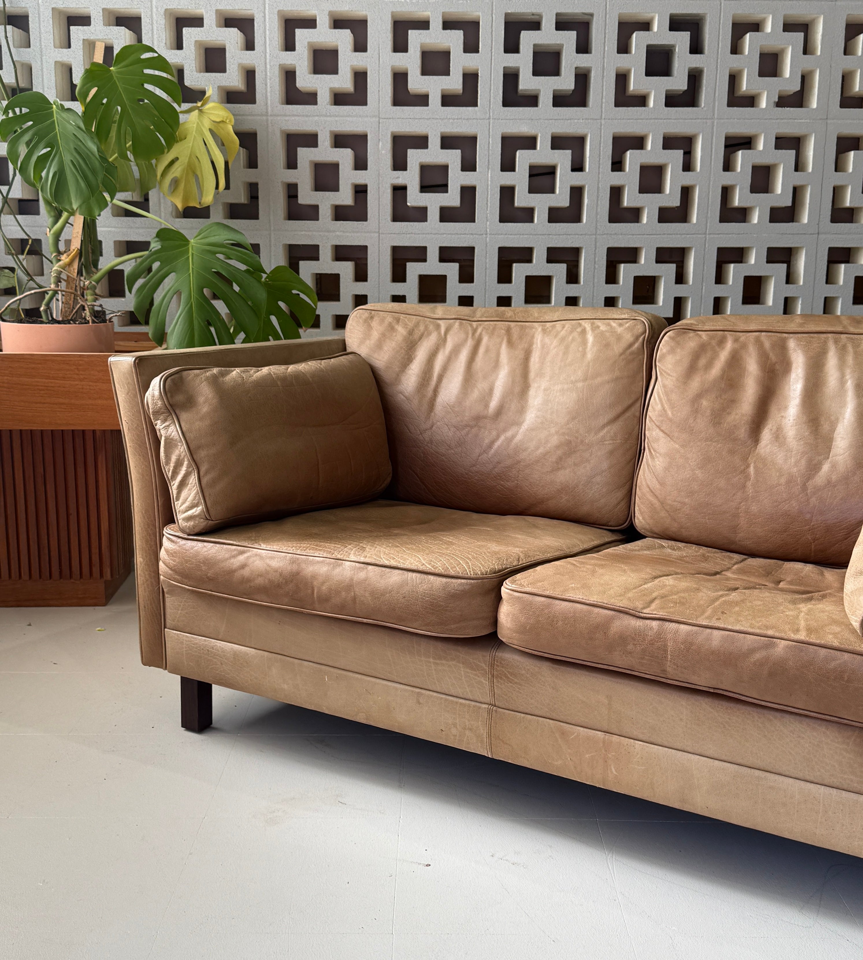 Danish Two Seater Sofa in a Mushroom Tone Leather