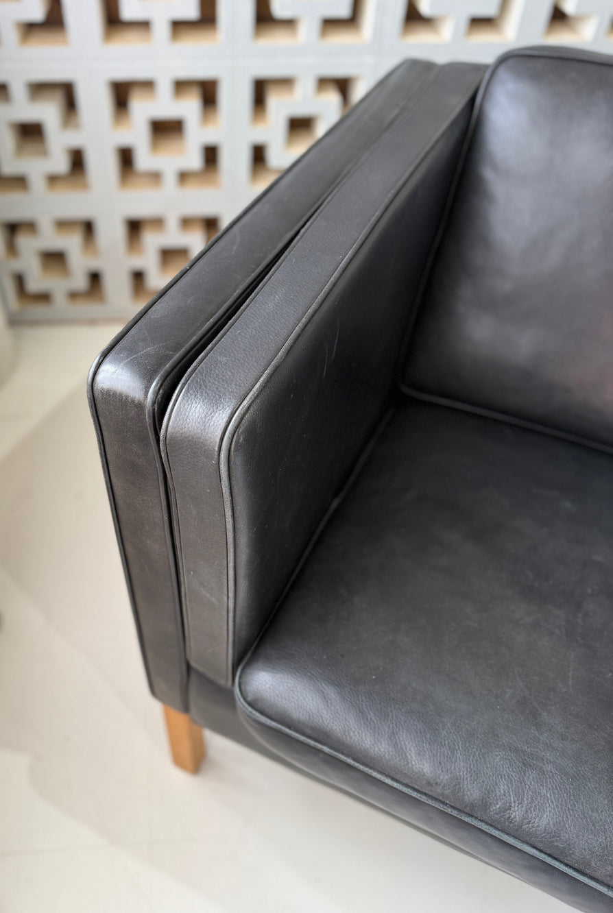 Danish Three-Seater Sofa in Black Leather by Stouby