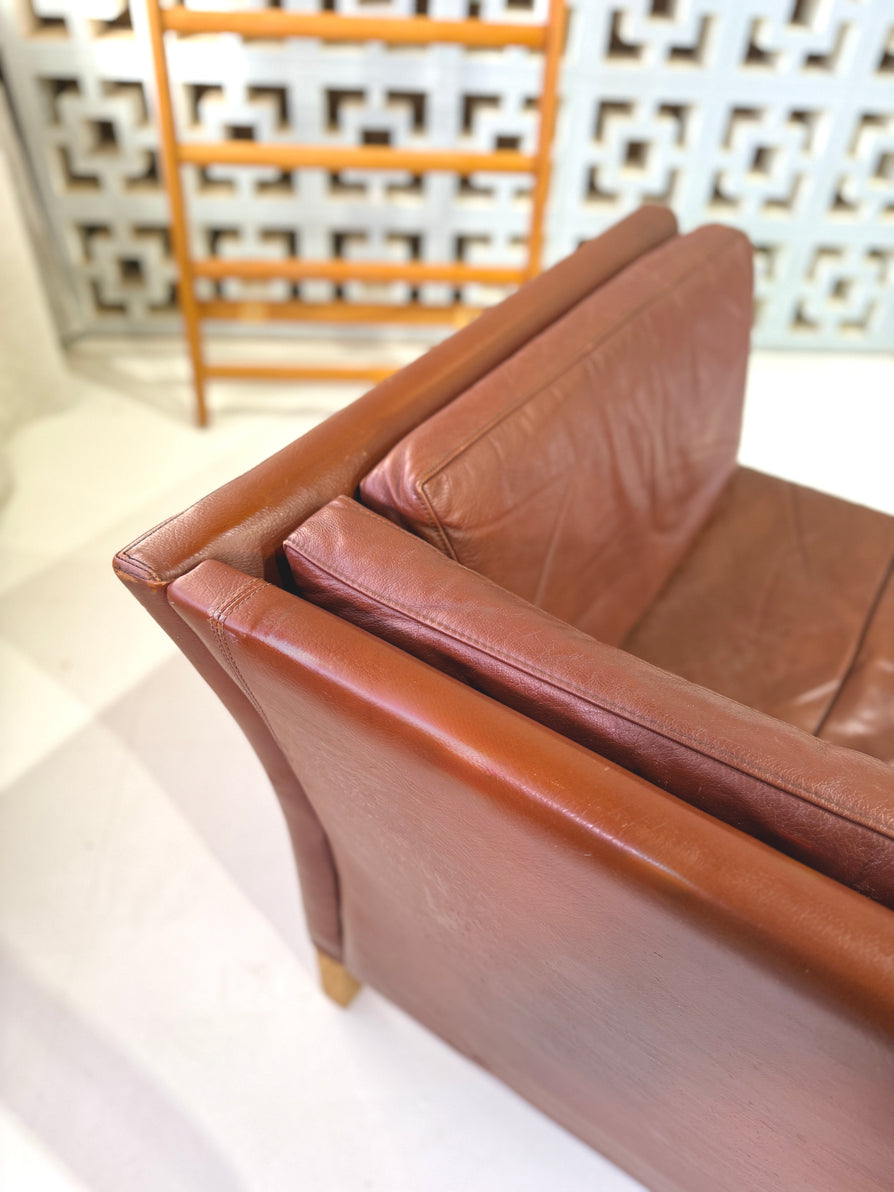 Danish Two Seater Sofa in a Blood Red Leather