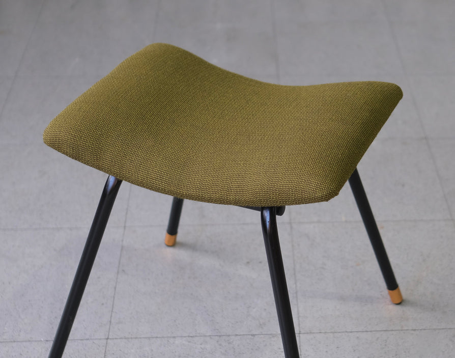 Mid-Century Footstool in Green Wool