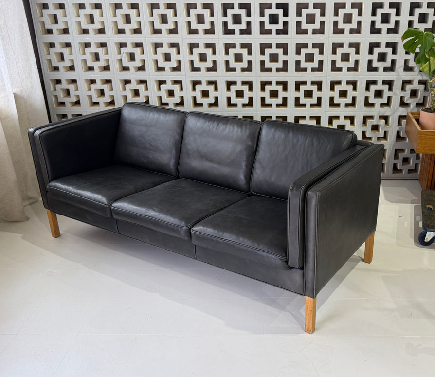 Danish Three-Seater Sofa in Black Leather by Stouby