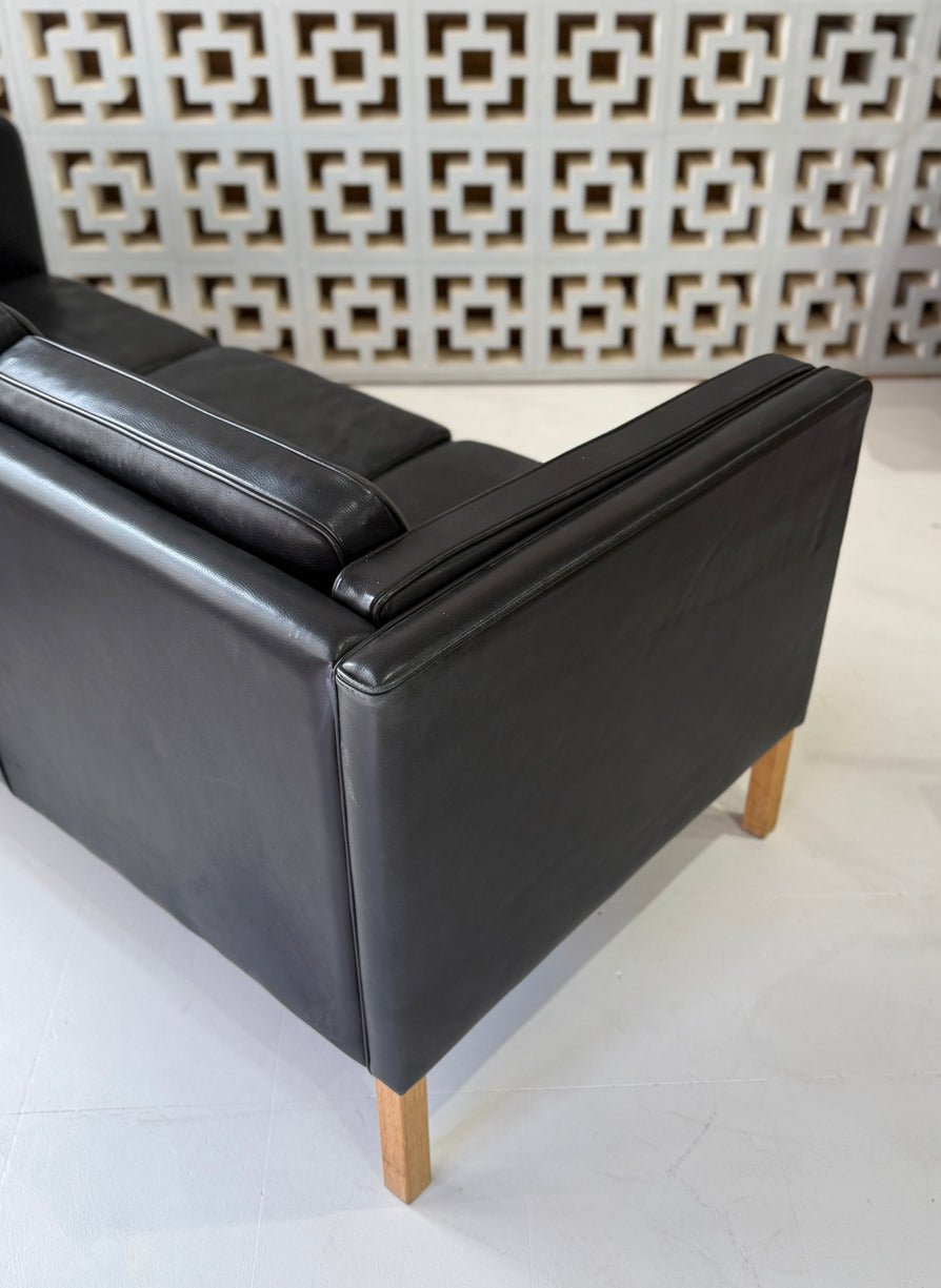 Danish Three-Seater Sofa in Black Leather by Stouby