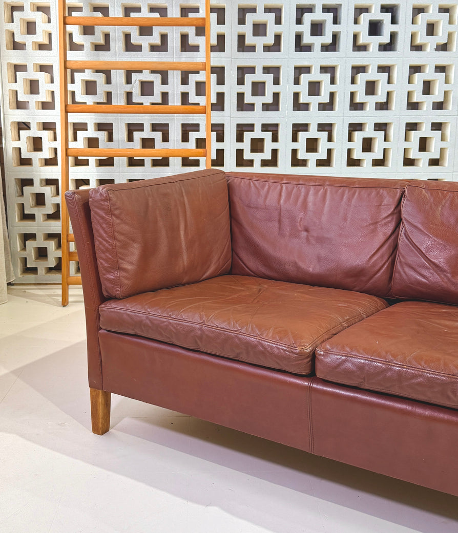 Danish Two Seater Sofa in a Blood Red Leather