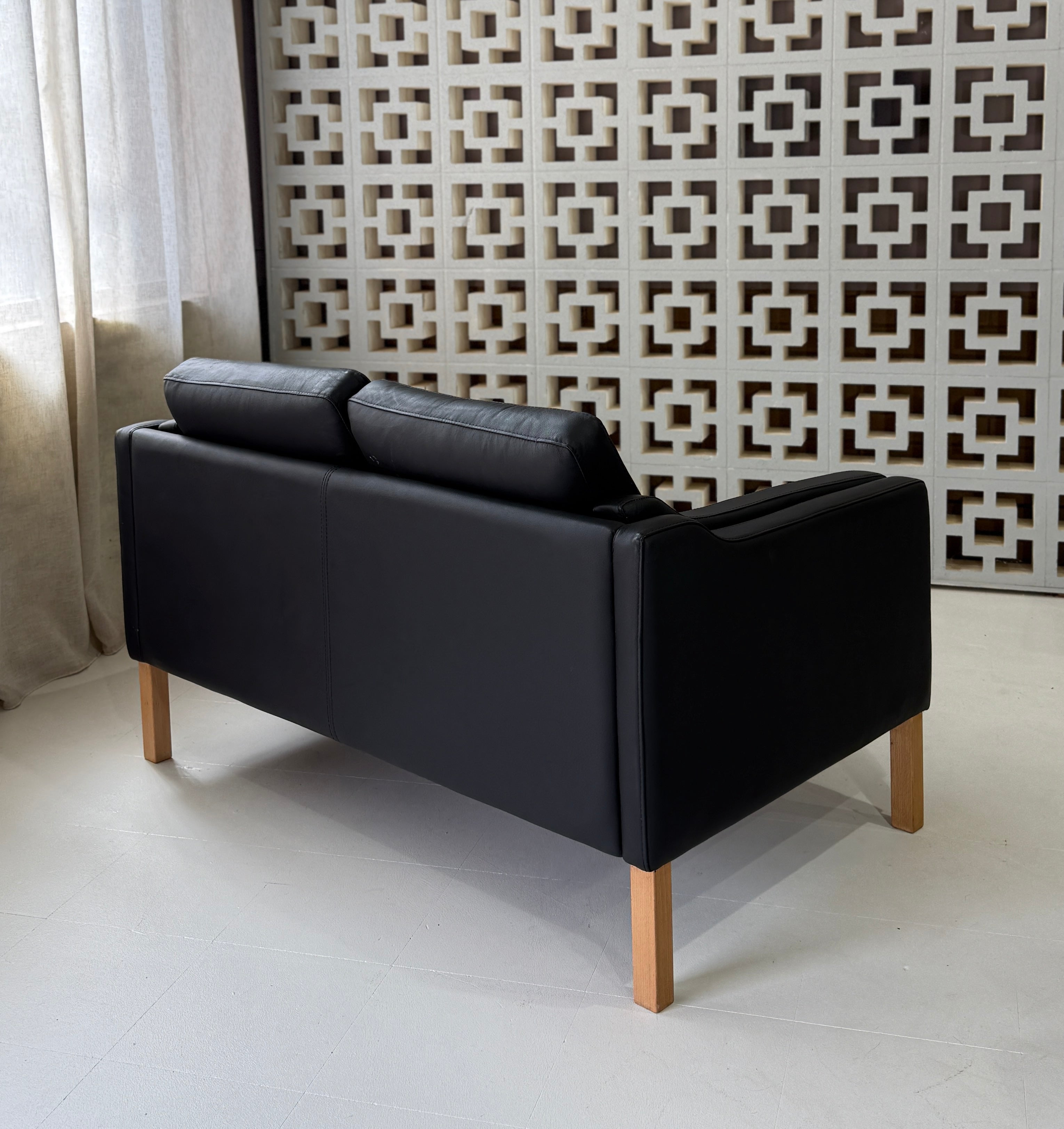 Danish Two-Seater Sofa in Black Leather