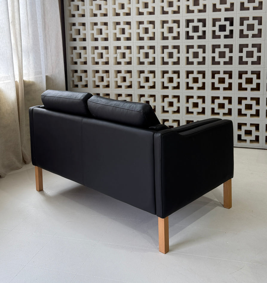 Danish Two-Seater Sofa in Black Leather