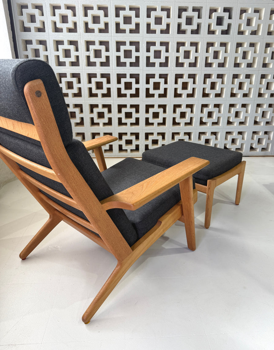 Hans Wegner High-Back GE290 Plank Chair and Footstool in a Kvadrat Wool