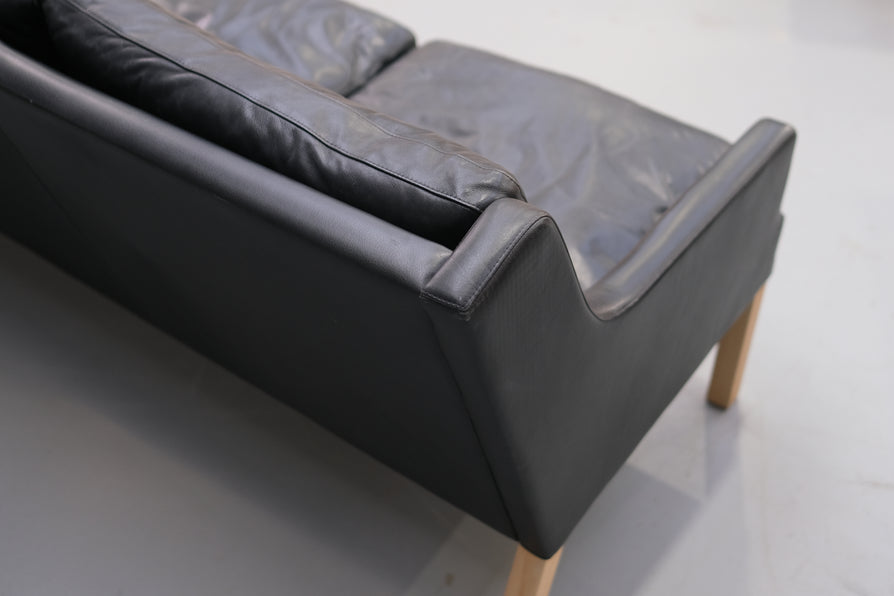 Danish Three Seater Sofa in Black Leather