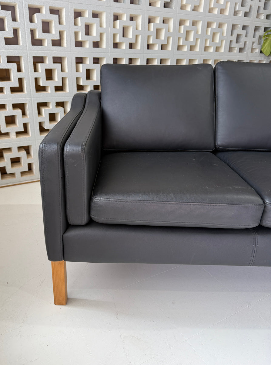 Danish Two-Seater Sofa in Black Leather