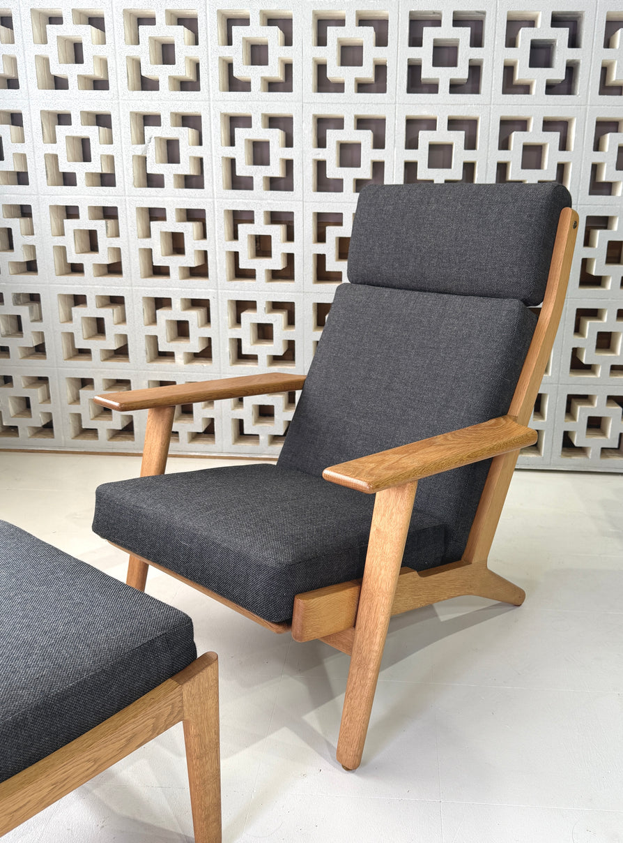 Hans Wegner High-Back GE290 Plank Chair and Footstool in a Kvadrat Wool